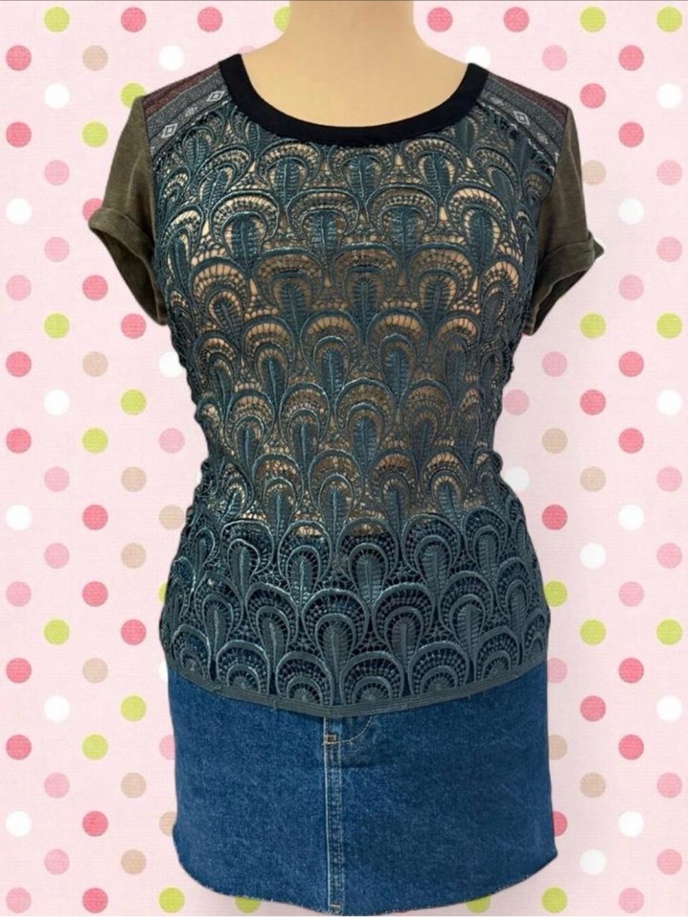 Vintage Y2K Custo Barcelona Peacock Crochet Knit Top